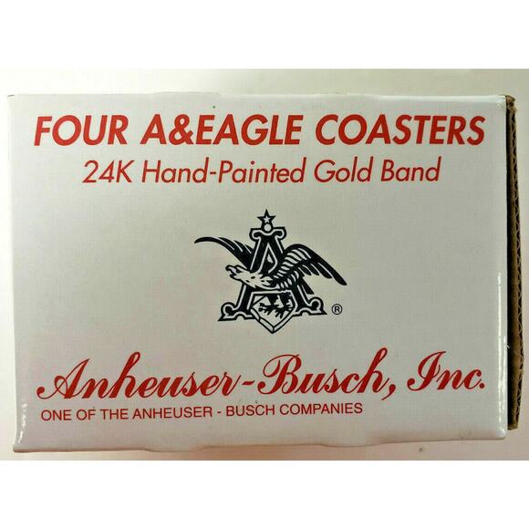 Vintage Anheuser Busch Four Eagle Coasters 24K Hand-Painted Gold Band 1996 U139 - Picture 4 of 4
